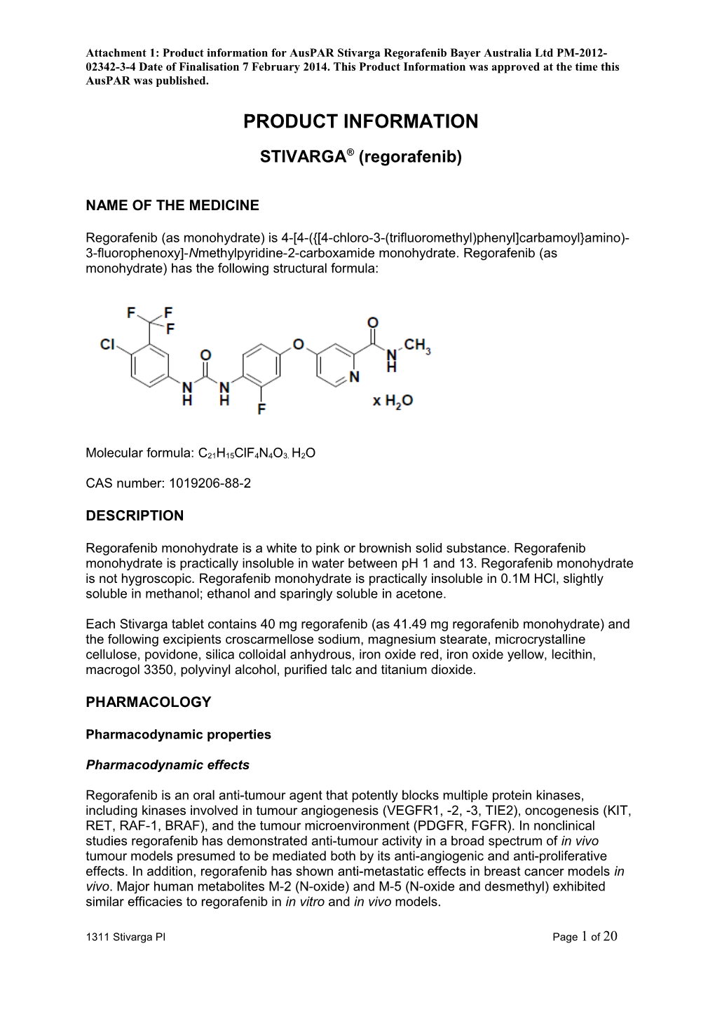 Attachment 1. Product Information for Stivarga