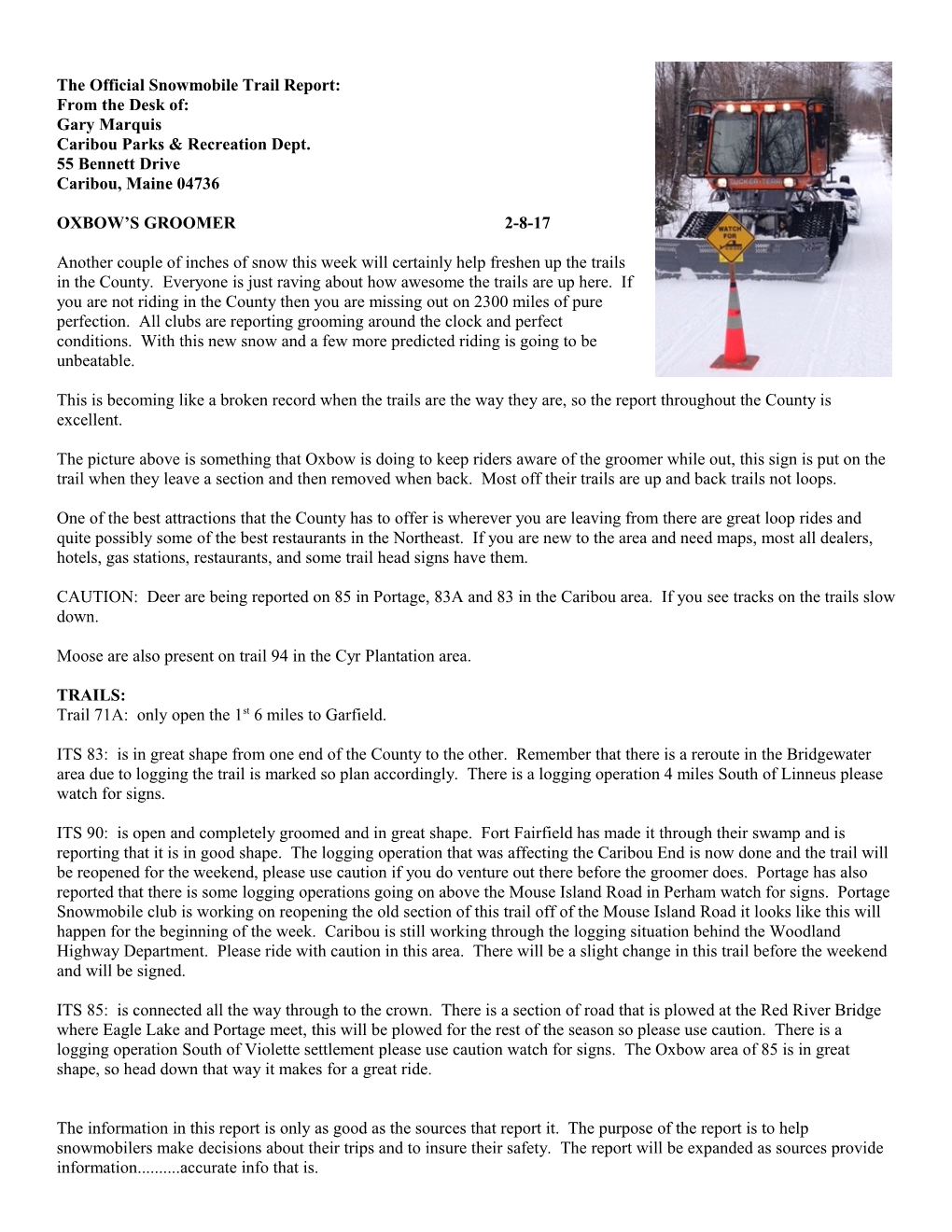 The Official Snowmobile Trail Report