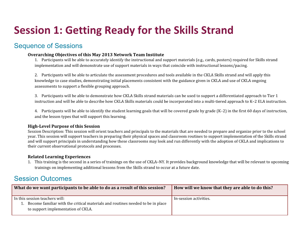 Session 1:Getting Ready for the Skills Strand