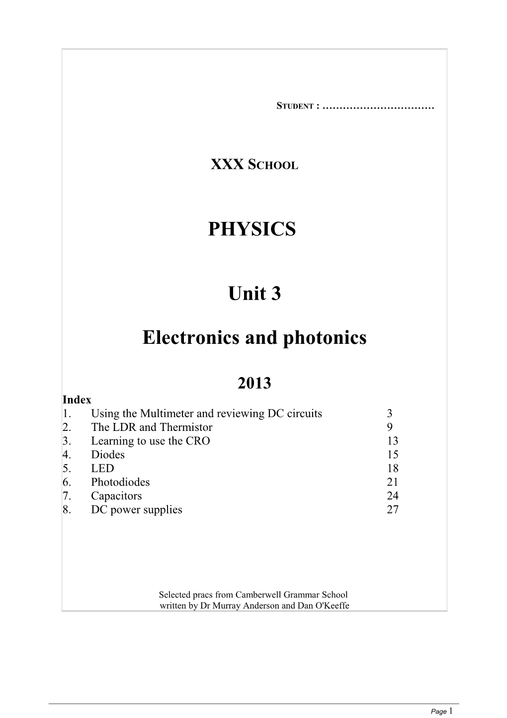 Physics Unit 1& 2 Overview