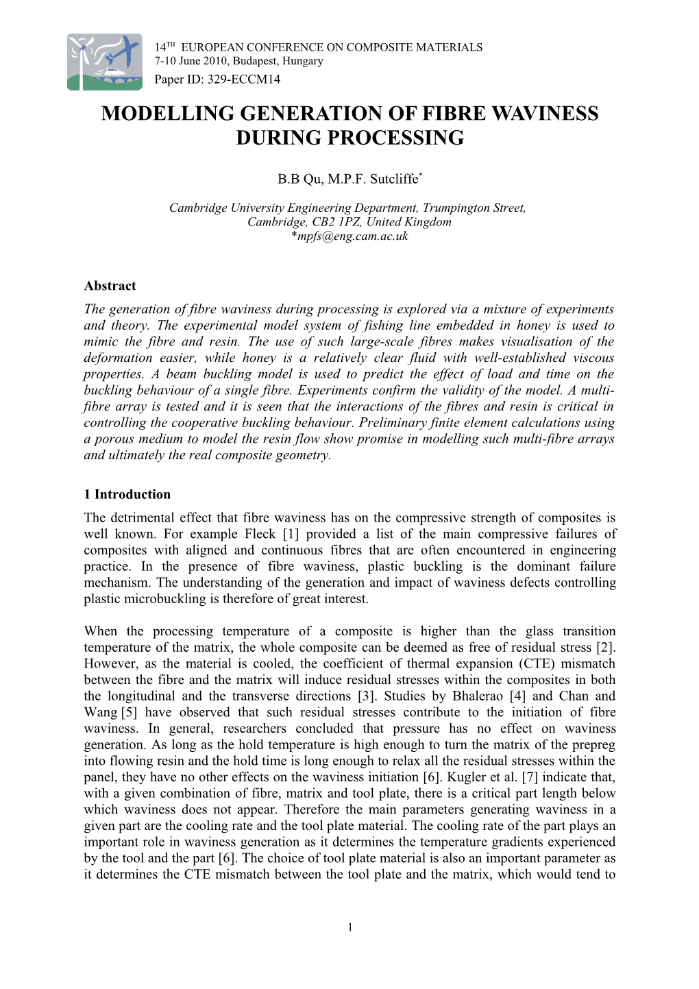 Modelling Generation of Fibre Waviness During Processing