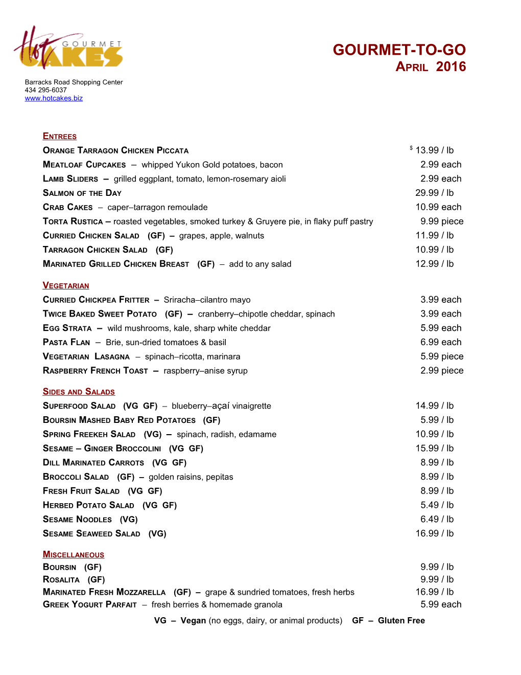 Hotcakes Gourmet to Go Weekly Menu Template