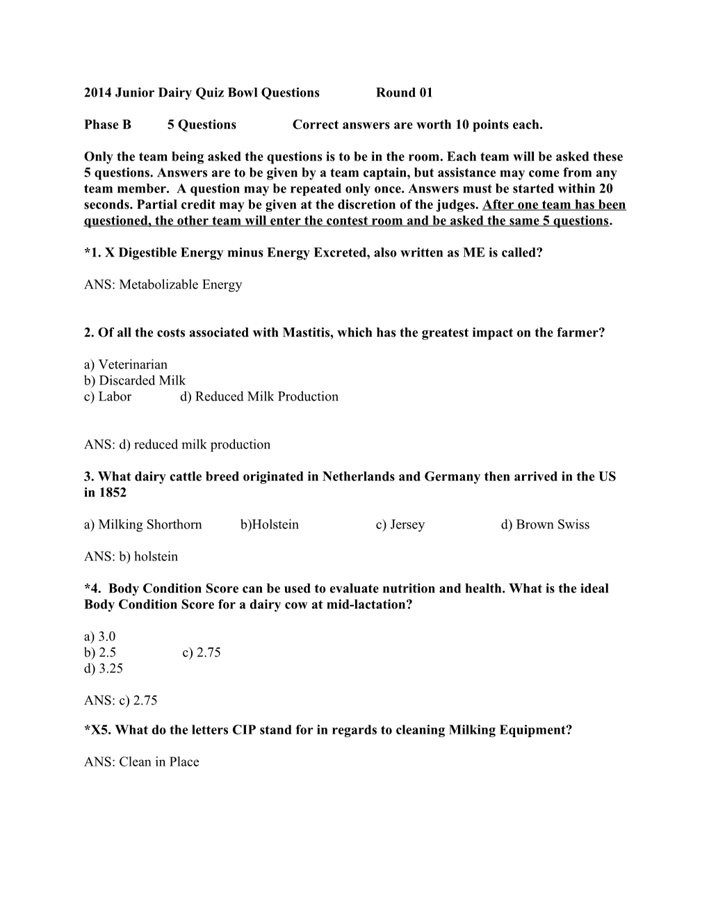 2014 Junior Dairy Quiz Bowl Questions Round 01