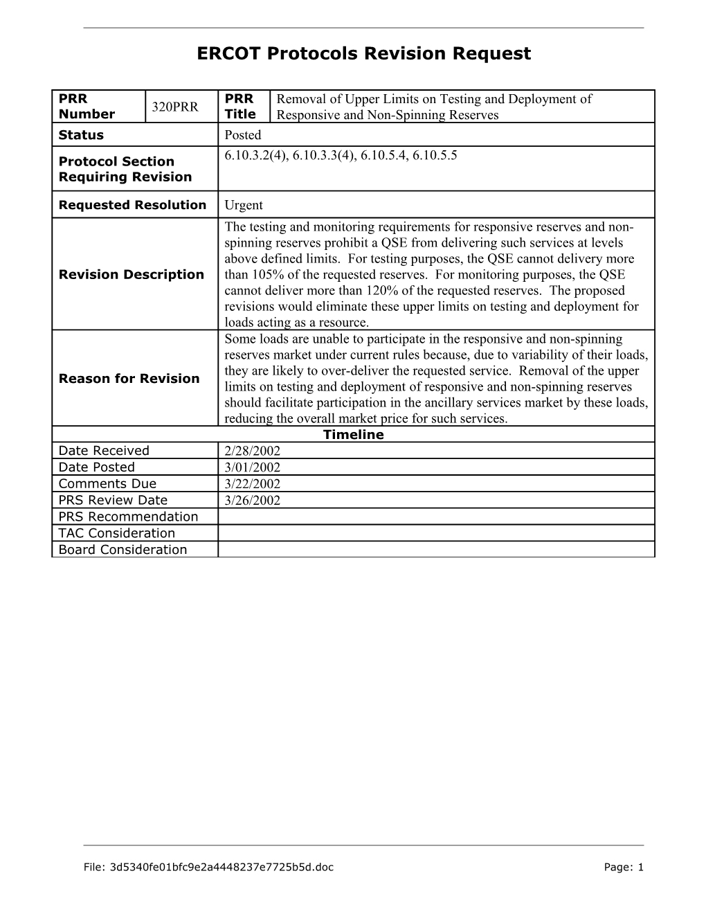 ERCOT Protocols Revision Request