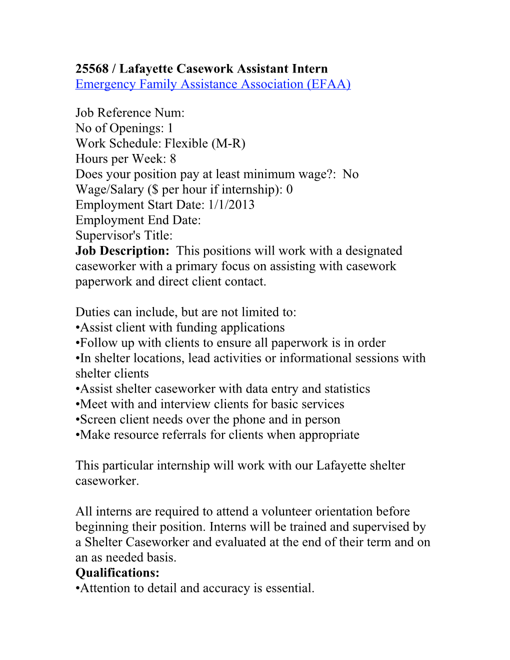 25568 / Lafayette Casework Assistant Intern
