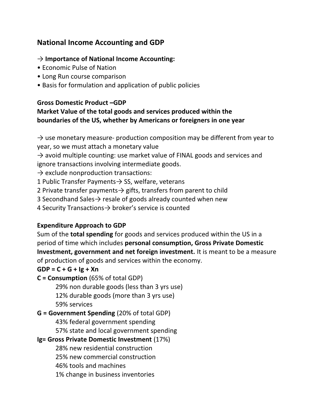 National Income Accounting and GDP