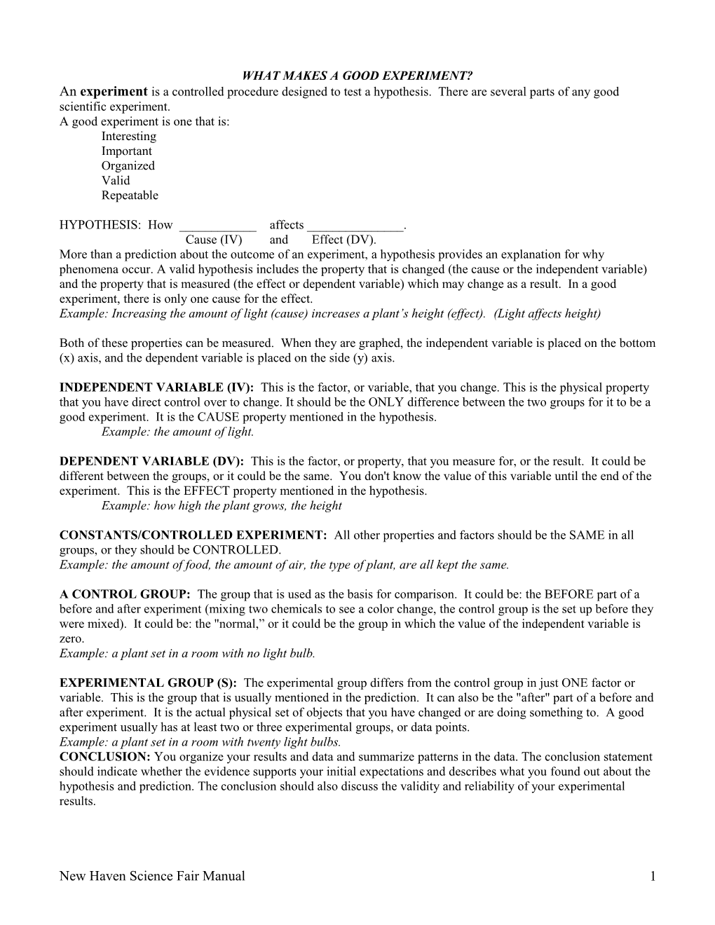 Science Fair Manual 2010-2011 Good Experiment