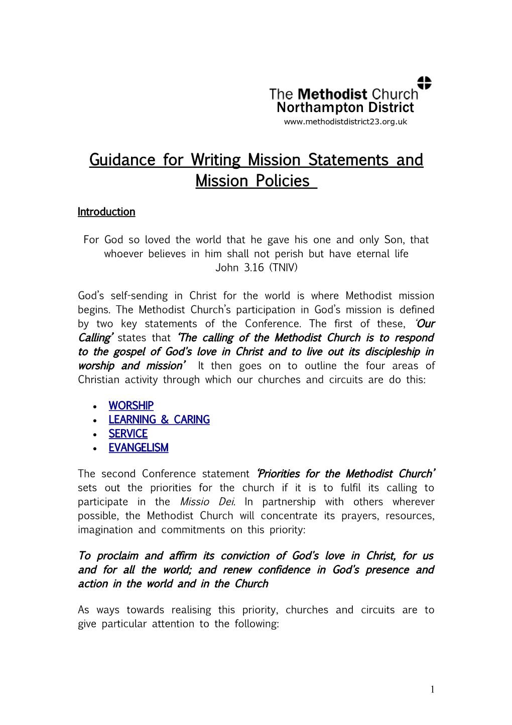 Guidance for Writing Mission Statements and Mission Policies