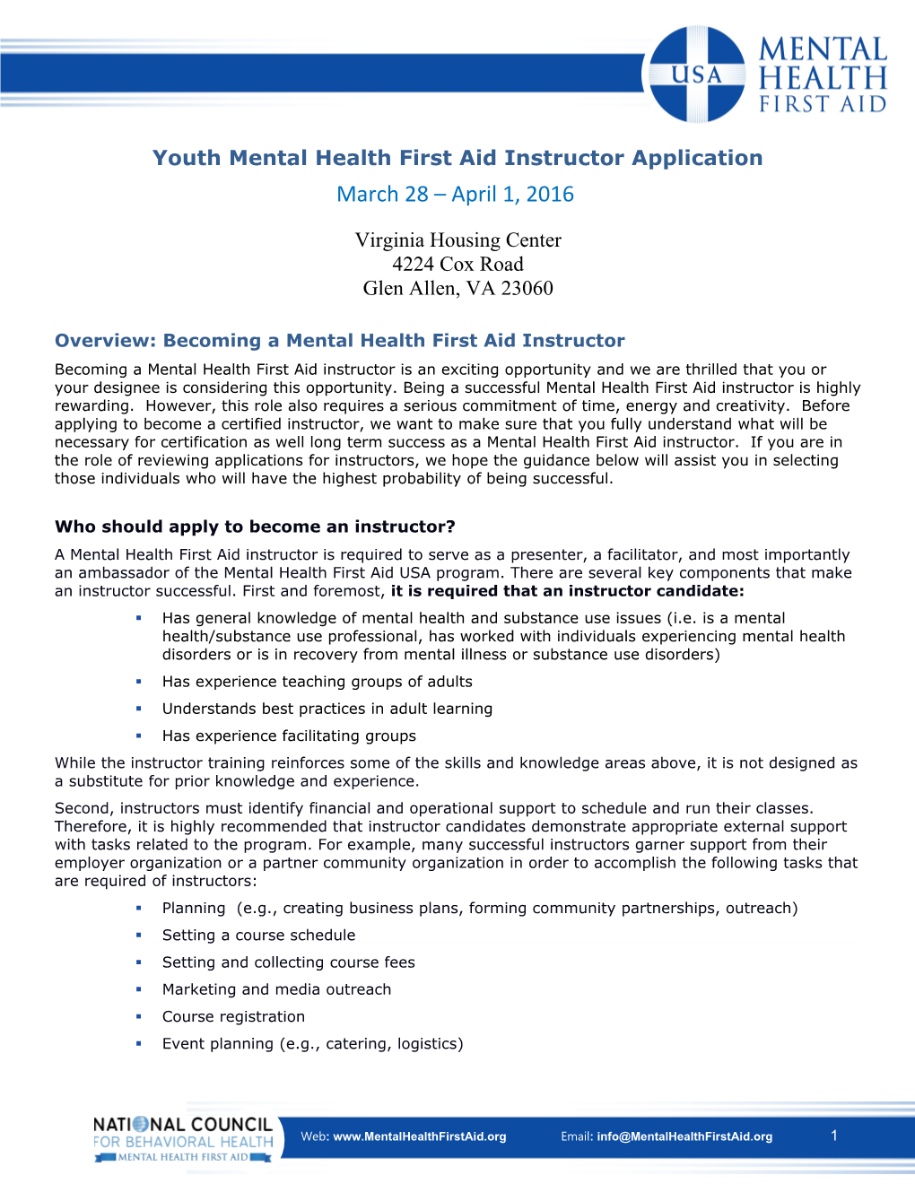 Youthmental Health First Aid Instructor Application