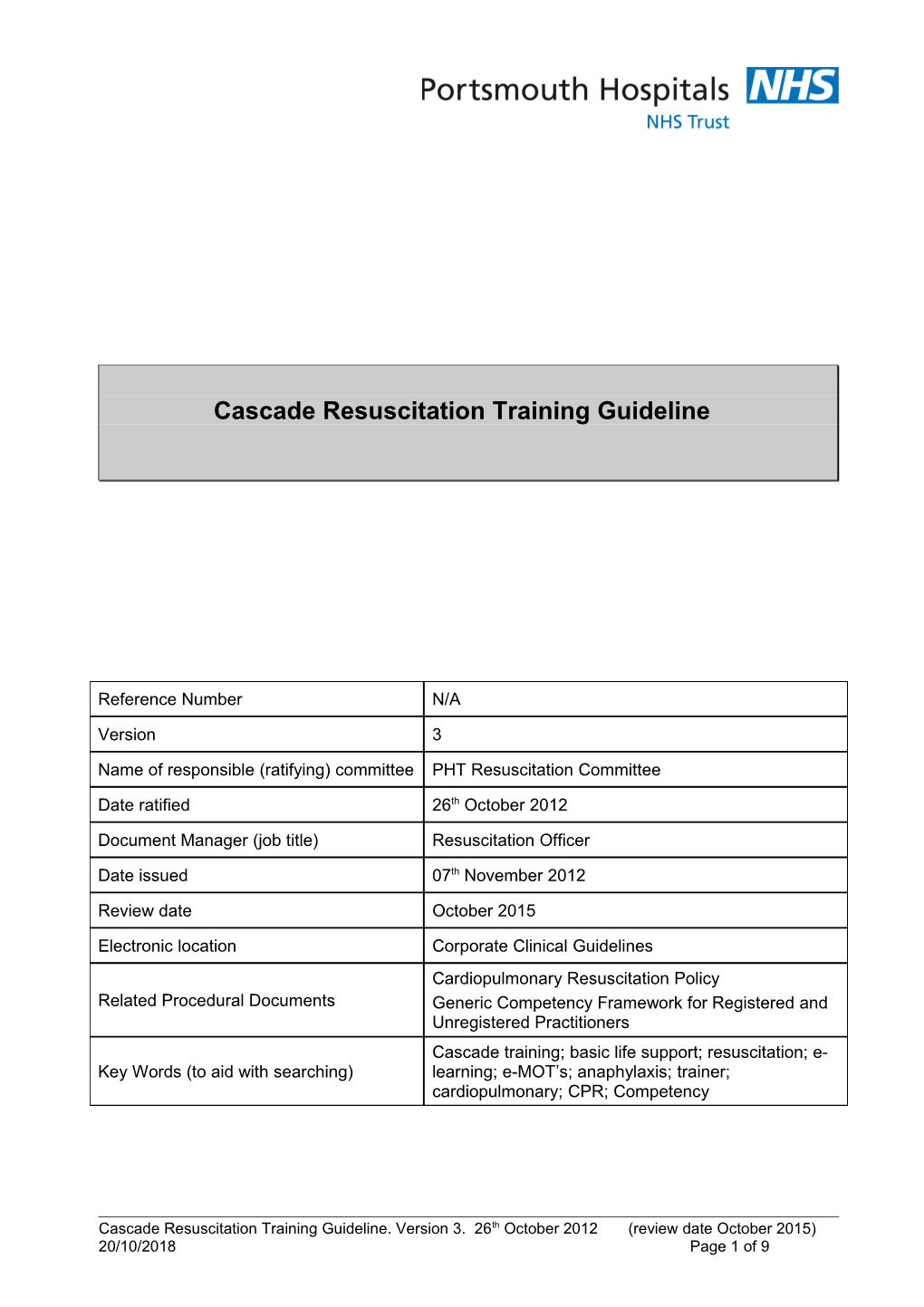 Cascade Resuscitation Training Guideline