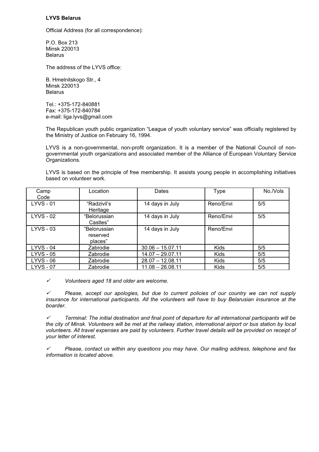 Official Address (For All Correspondence)