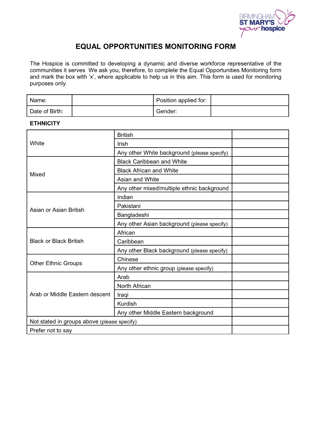 Equal Opportunitiesmonitoring Form