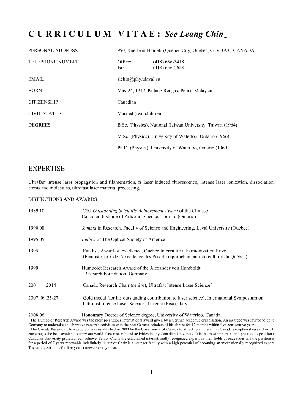 Most Significant Contributions to Research ( S