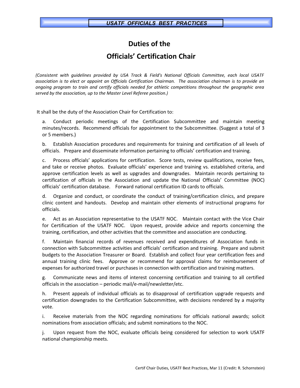It Shall Be the Duty of the Association Chair for Certification To