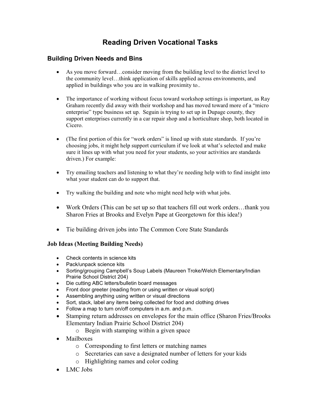 Vocational Tasks That Support Reading