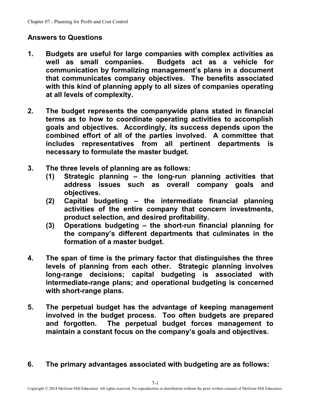 Chapter 07 - Planning for Profit and Cost Control