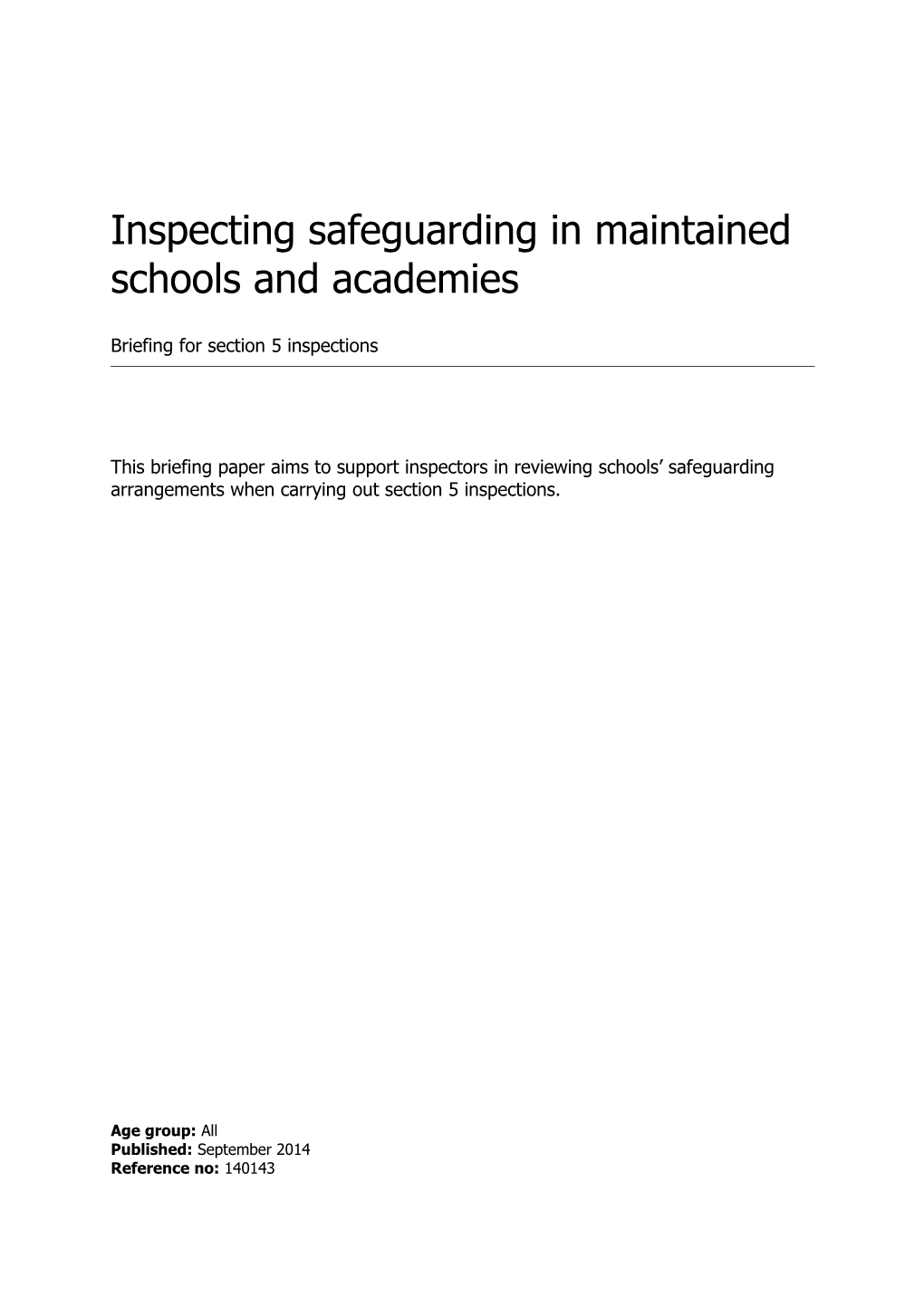 Inspecting Safeguarding in Maintained Schools and Academies