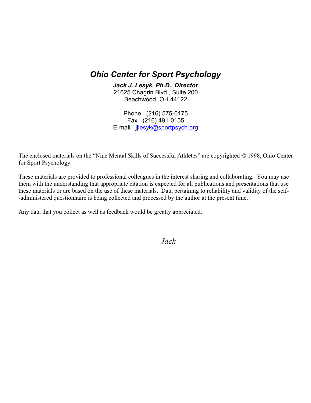 Ohio Center for Sport Psychology