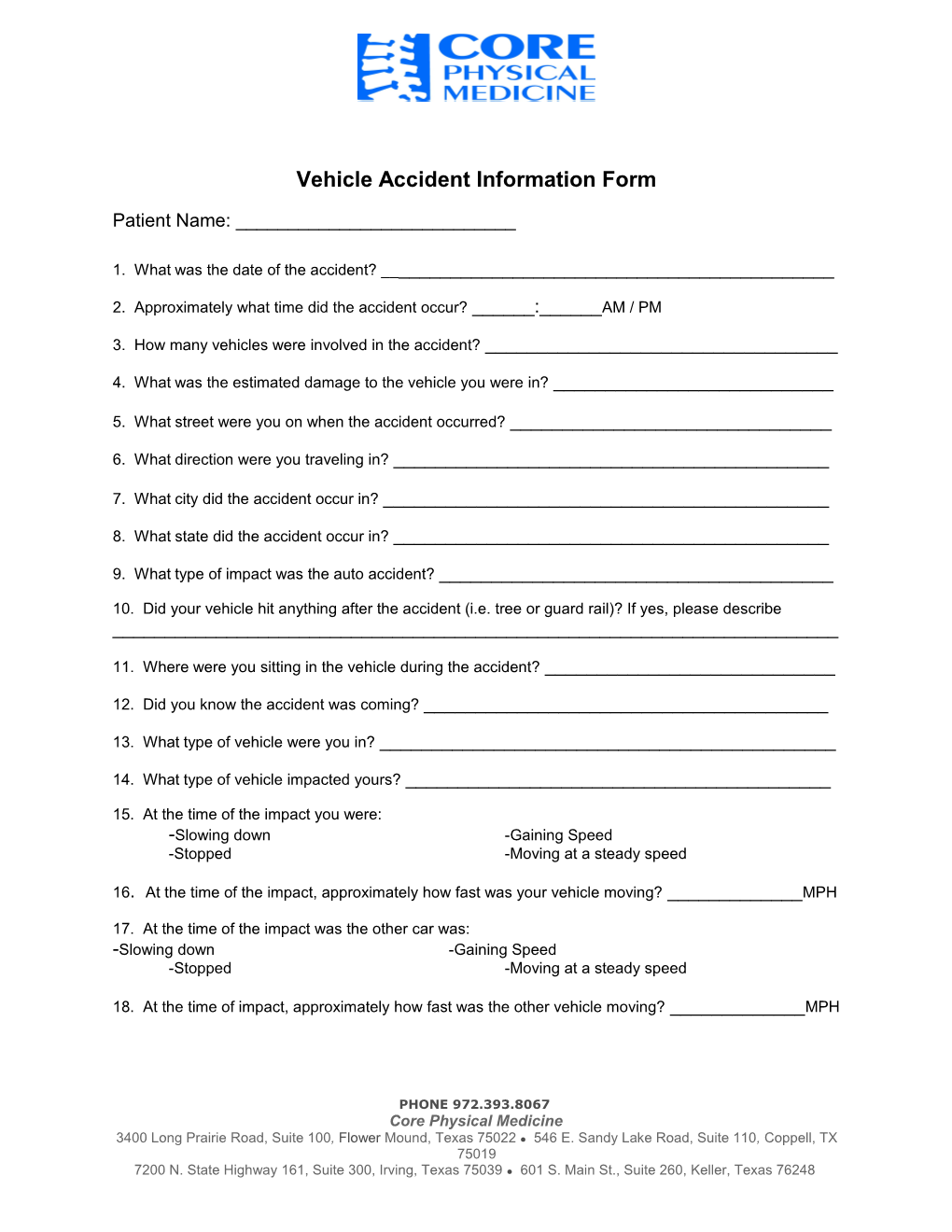 Vehicle Accident Information Form