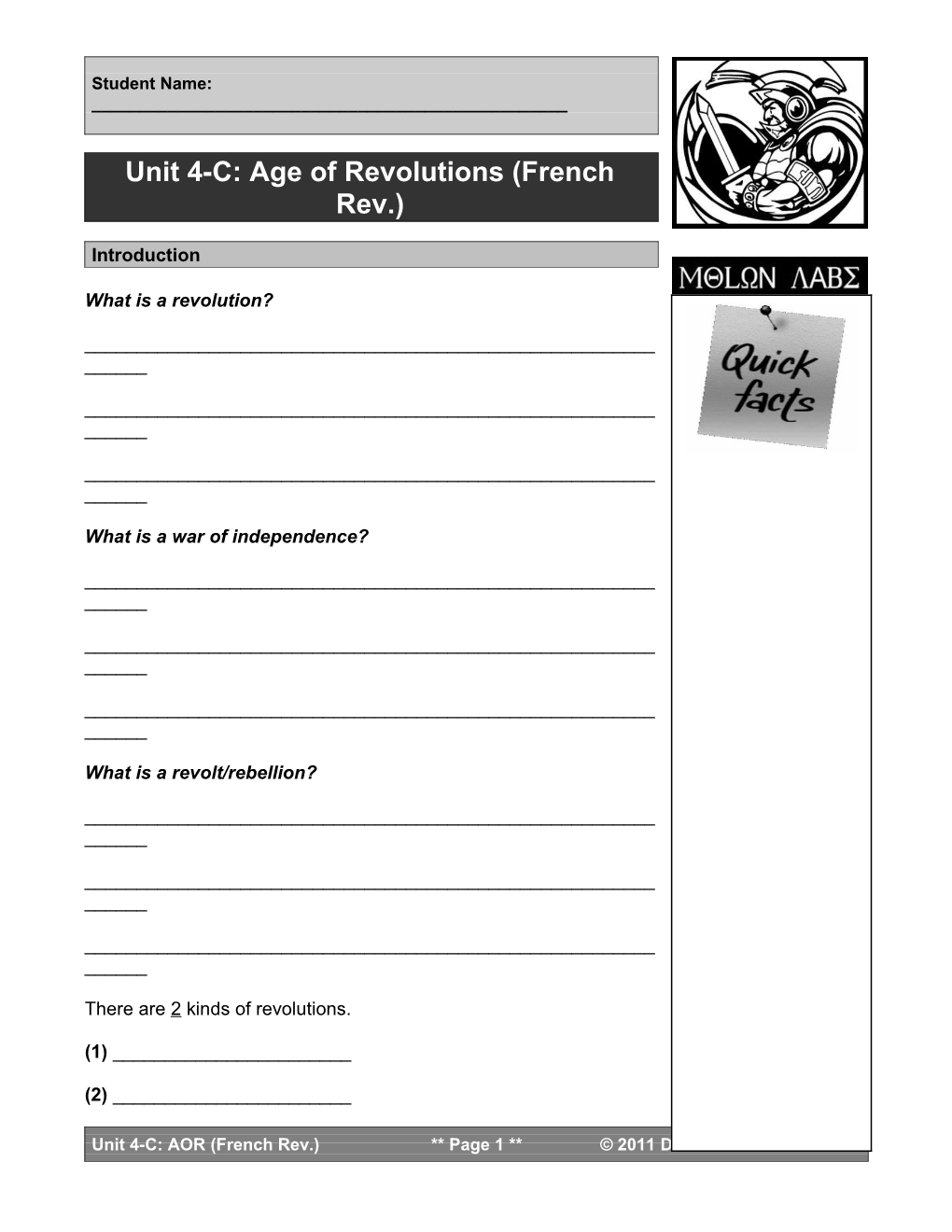 Unit 4-C: Age of Revolutions (French Rev.)