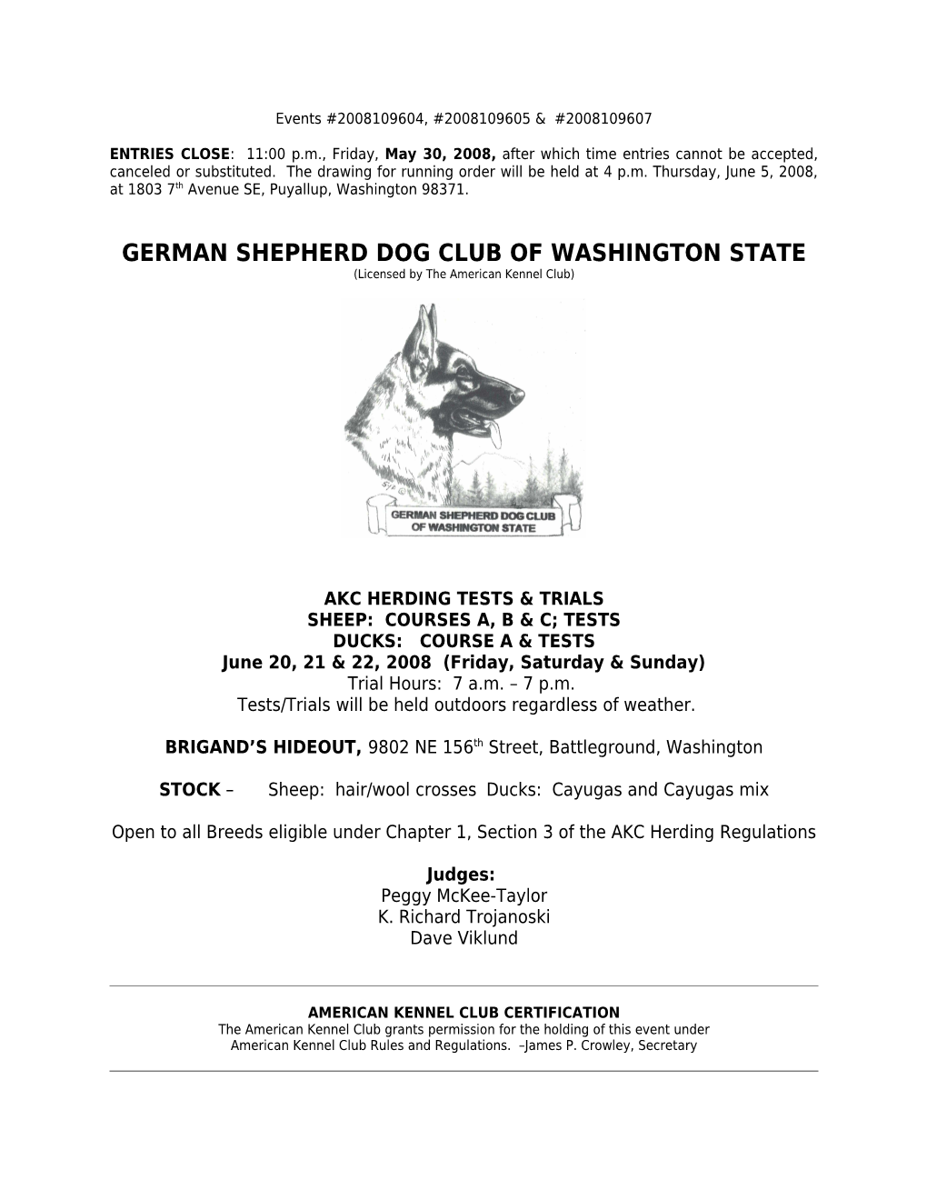 German Shepherd Dog Club of Washington State