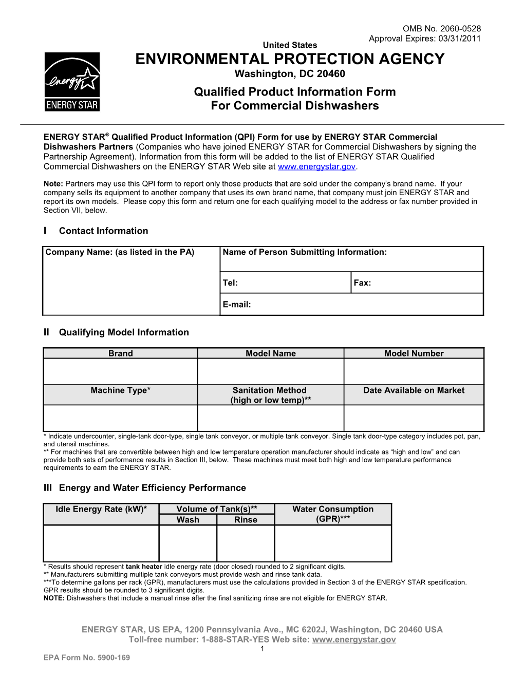 Commercial Dishwashers QPI Form