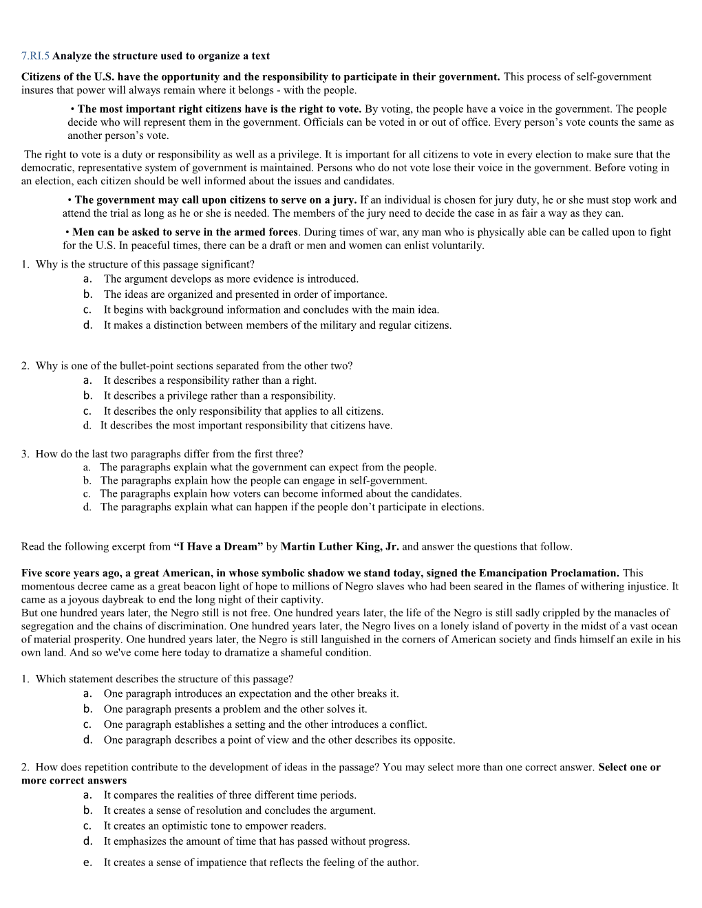 7.RI.5Analyze the Structure Used to Organize a Text