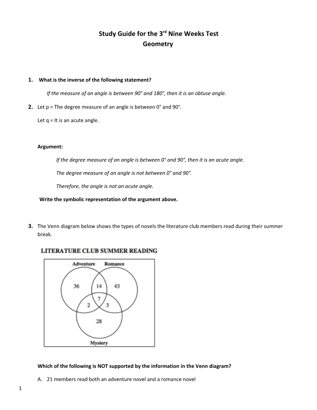 Study Guide for the 3Rd Nine Weeks Test