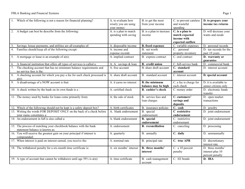 Banking and Finance Test