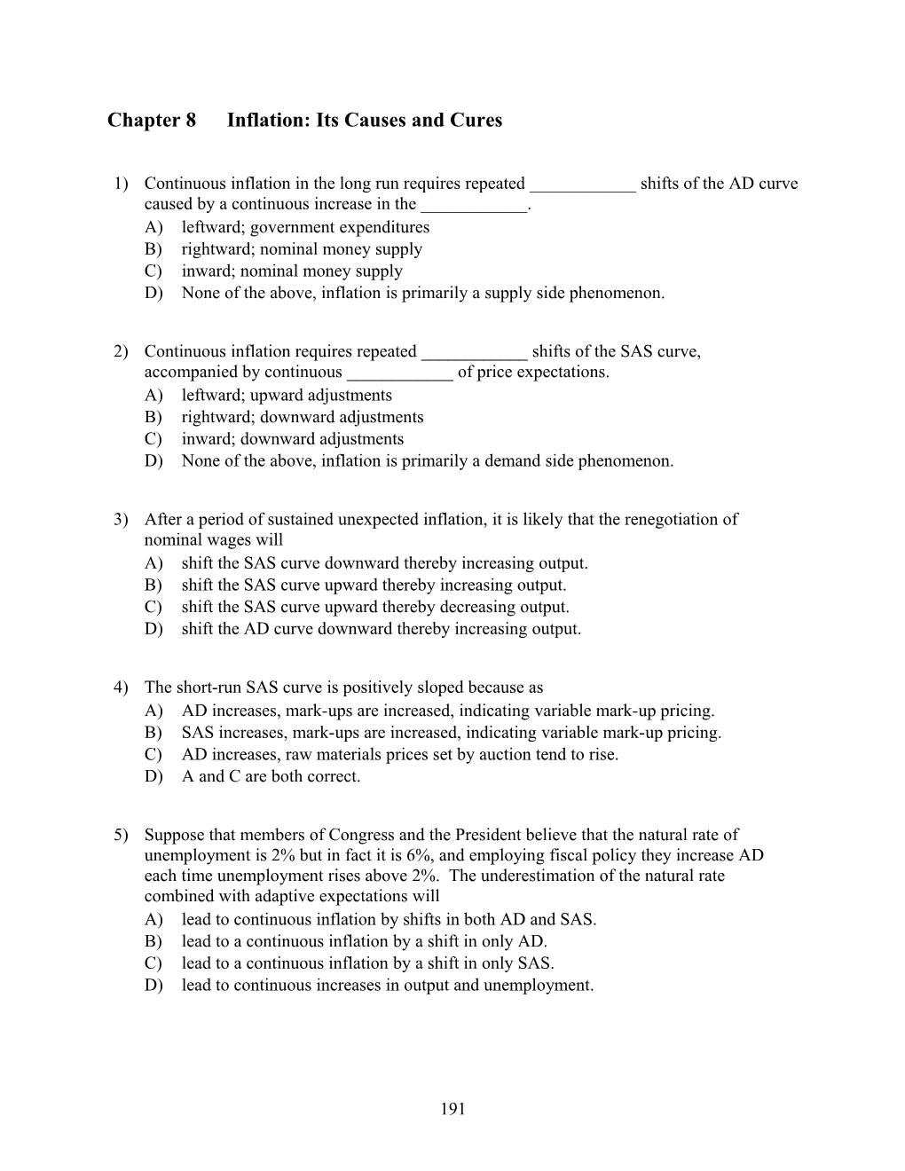 Chapter 8 Inflation: Its Causes and Cures