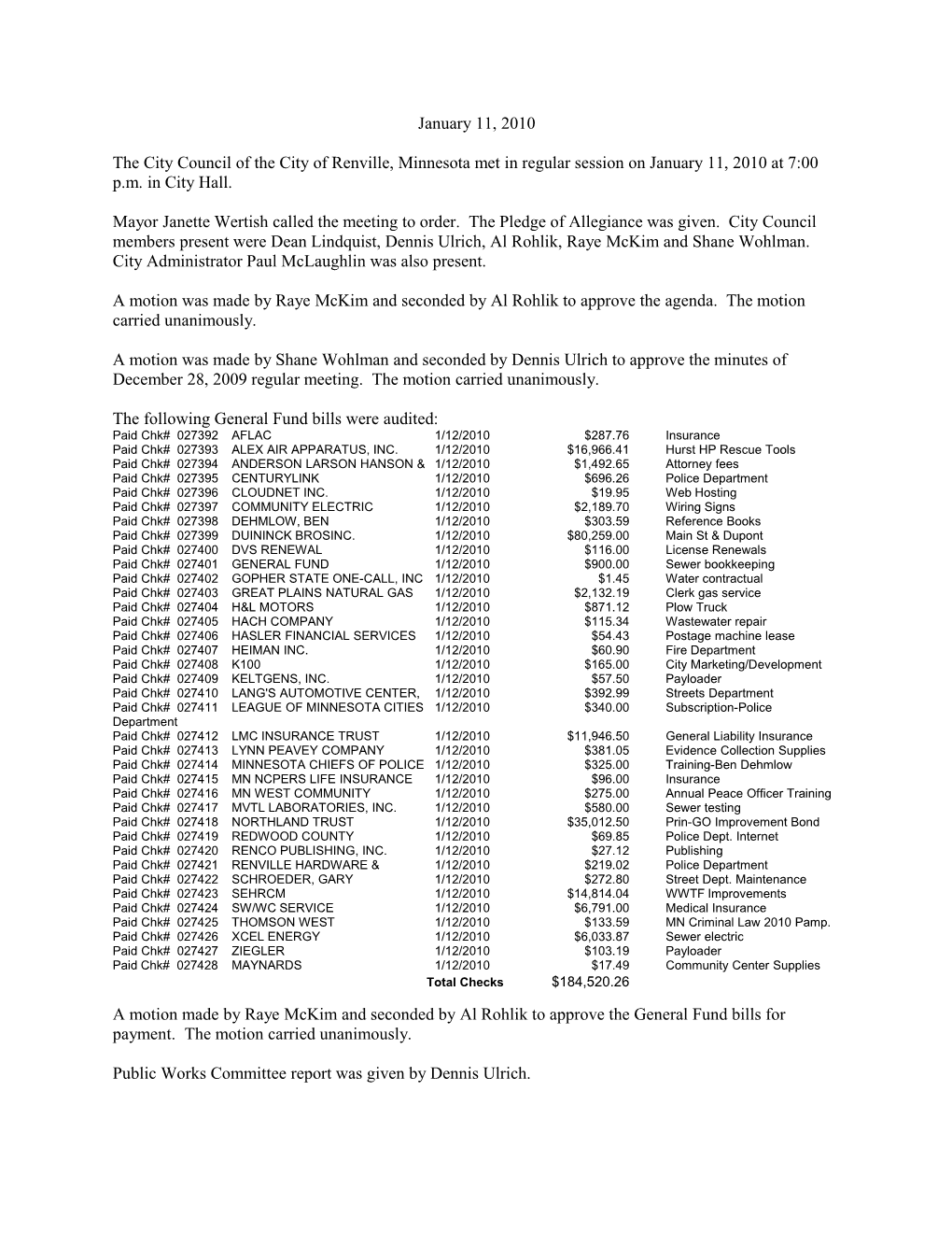 The Following General Fund Bills Were Audited