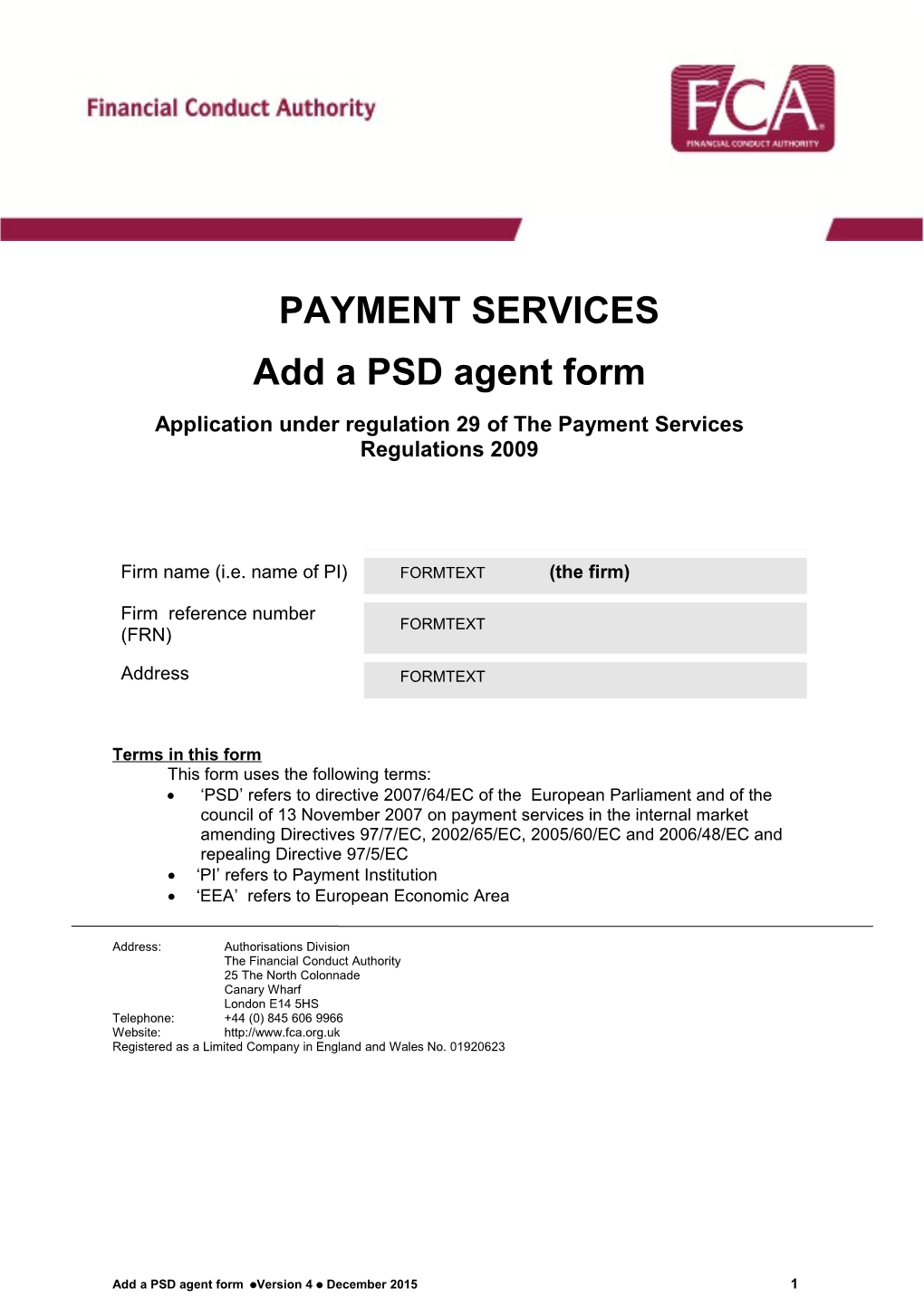PSD Agent Form