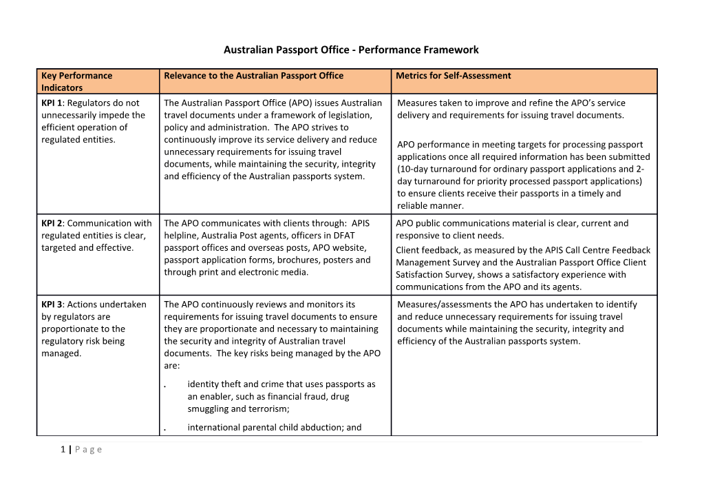 Australian Passport Office - Performance Framework