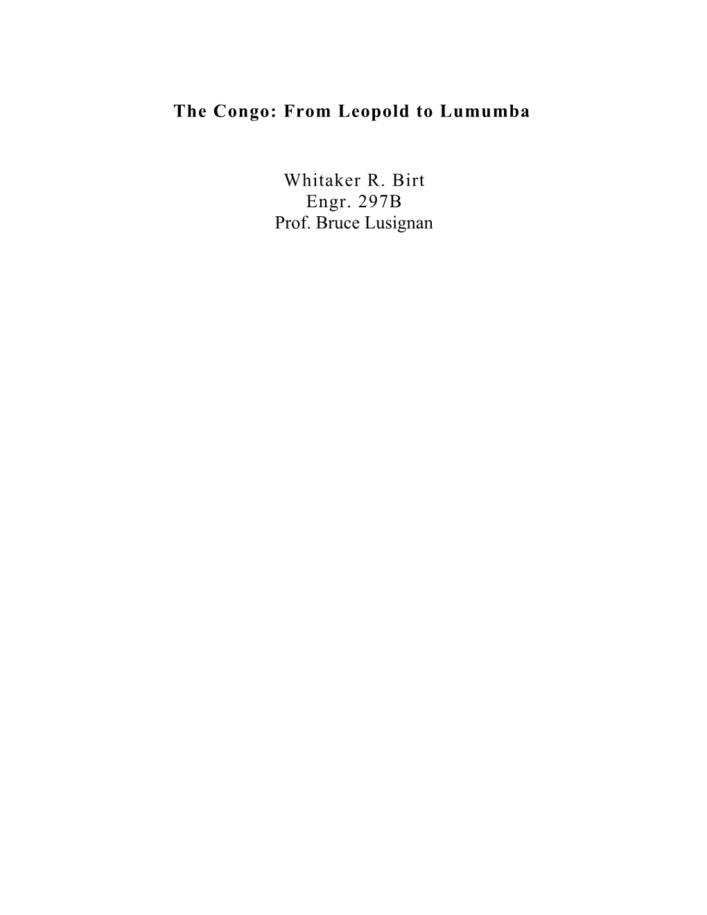 The Congo: from Leopold to Lumumba