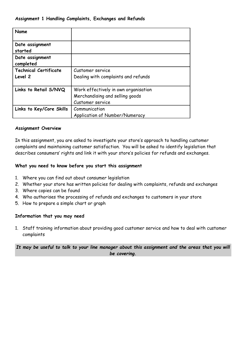 Assignment 1 Handling Complaints, Exchanges and Refunds