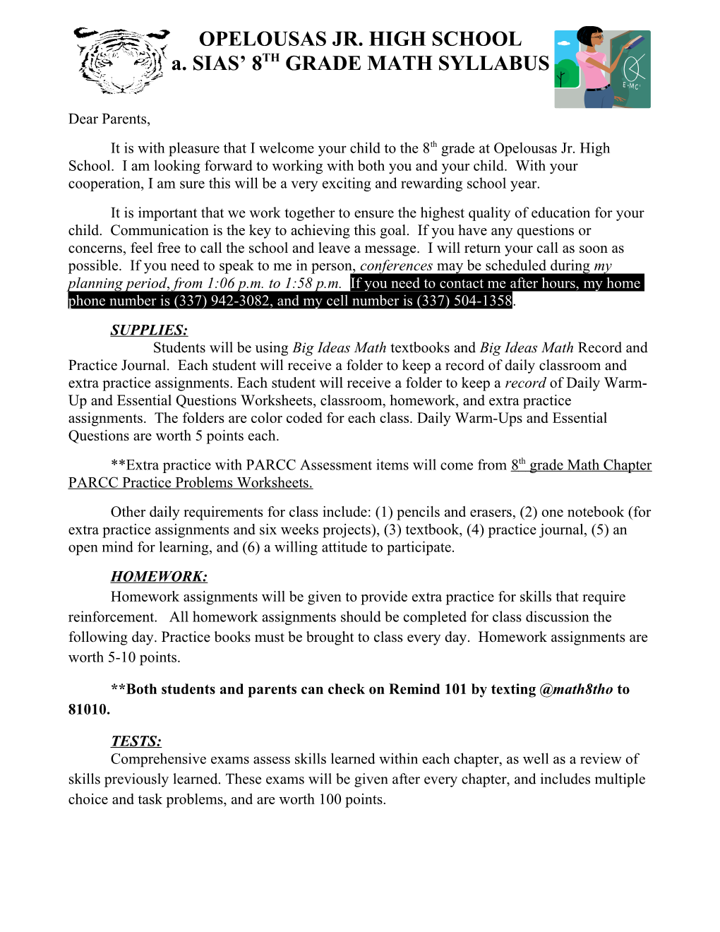 A. SIAS 8TH GRADE MATH SYLLABUS