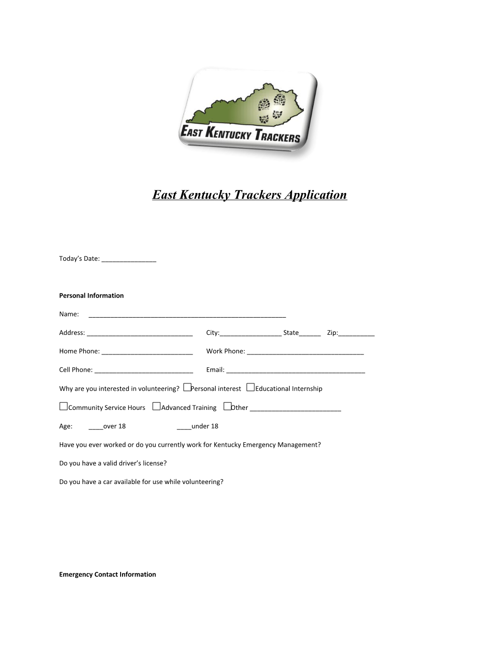 East Kentucky Trackers Application