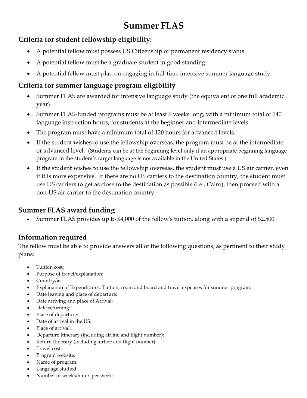 Criteria for Studentfellowship Eligibility