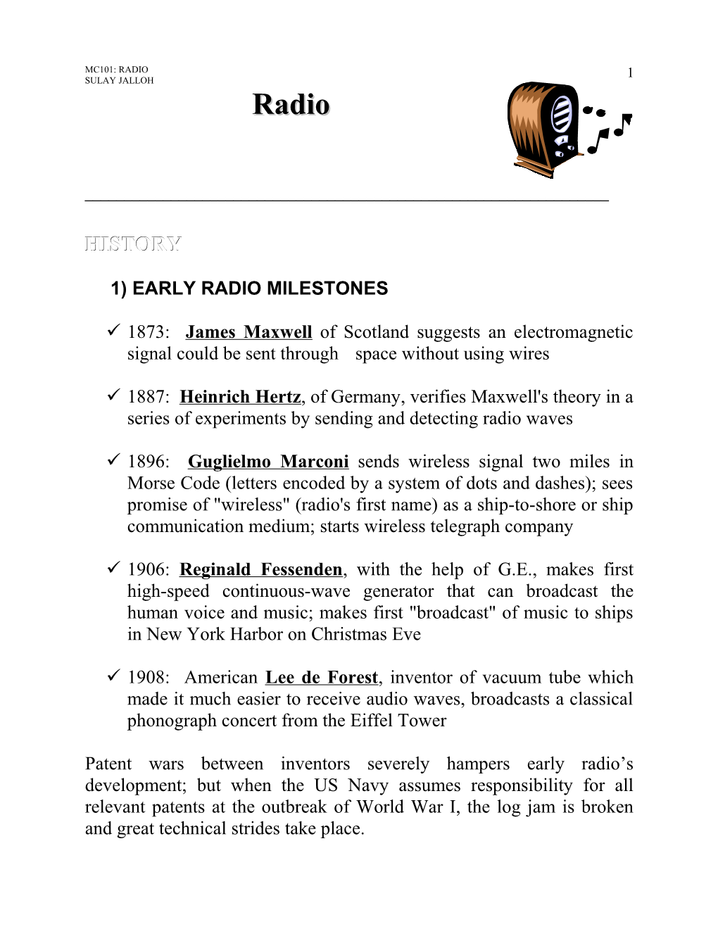 1) Early Radio Milestones