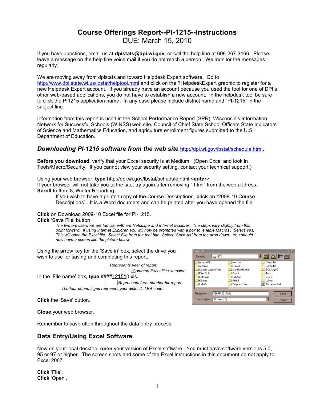 Course Offerings Report PI-1215 Instructions