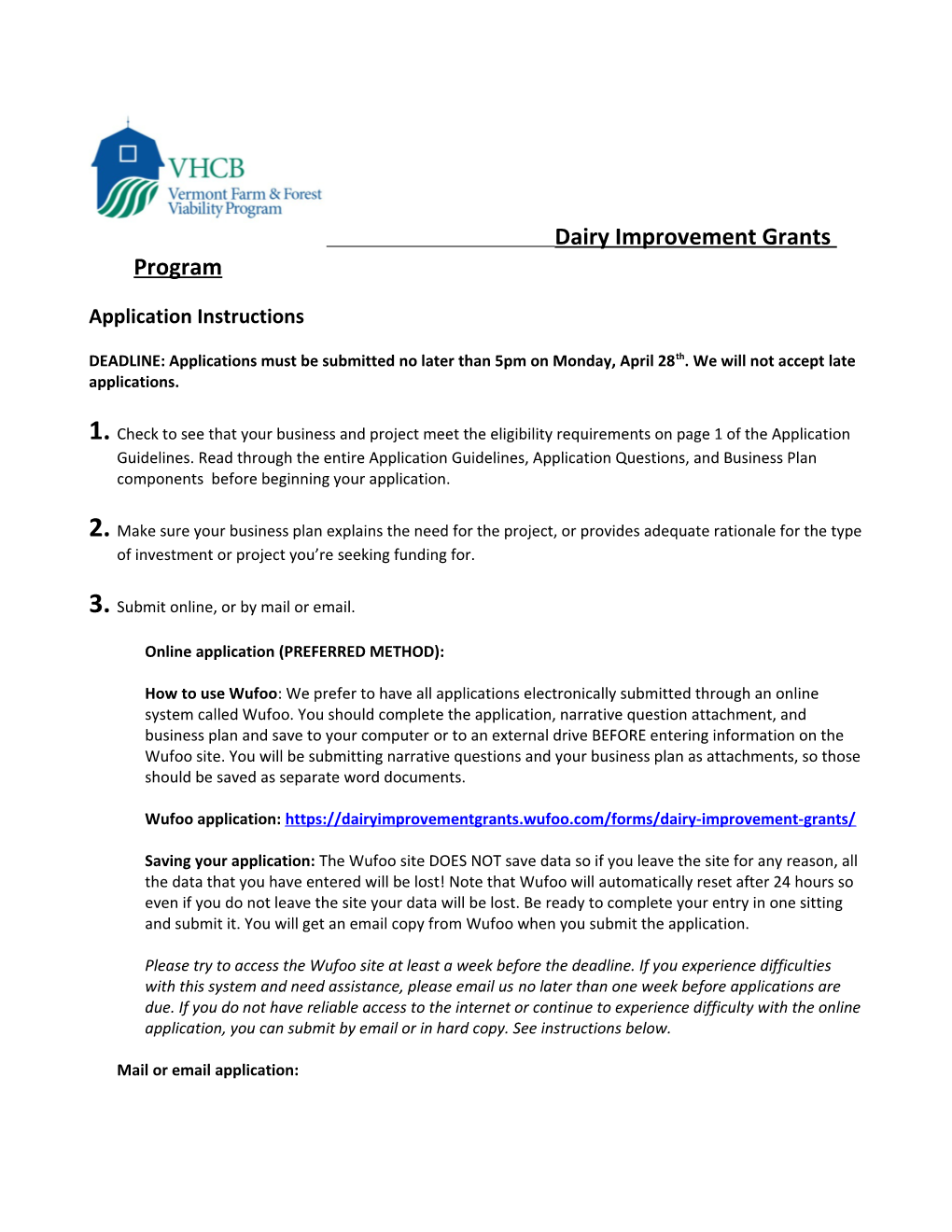 Dairy Improvement Grants Program