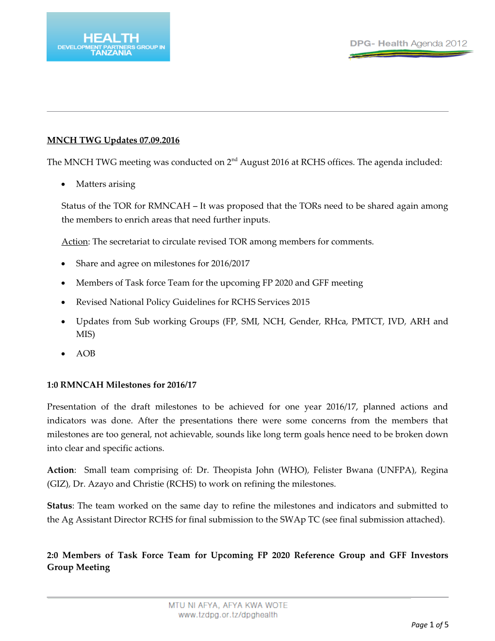 MNCH TWG Updates 07.09.2016