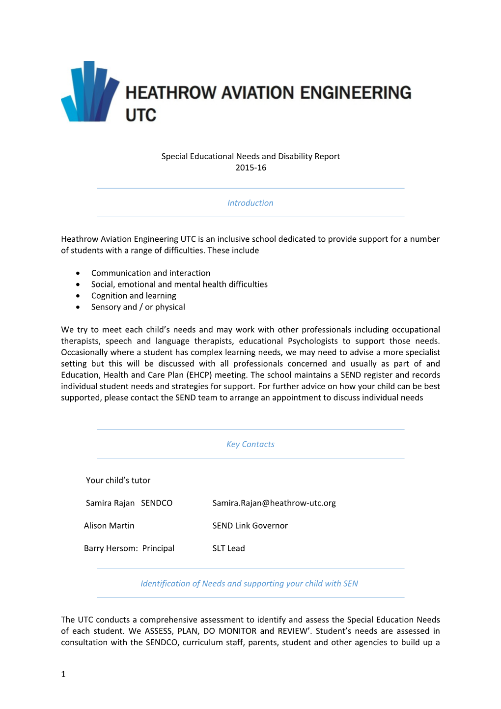 Special Educational Needs and Disability Report