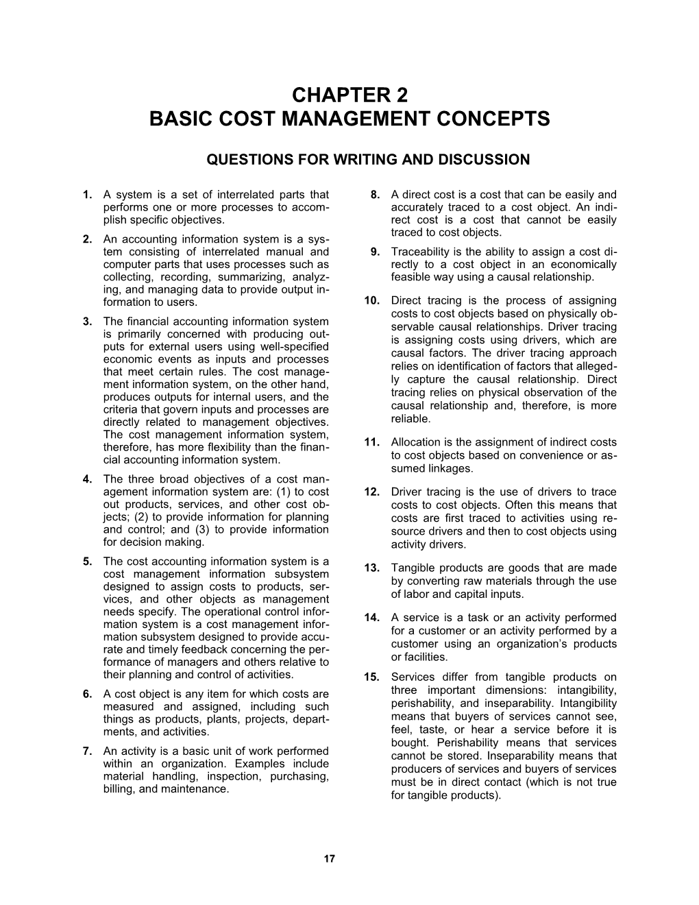 Chapter 2: Basic Cost Management Concepts