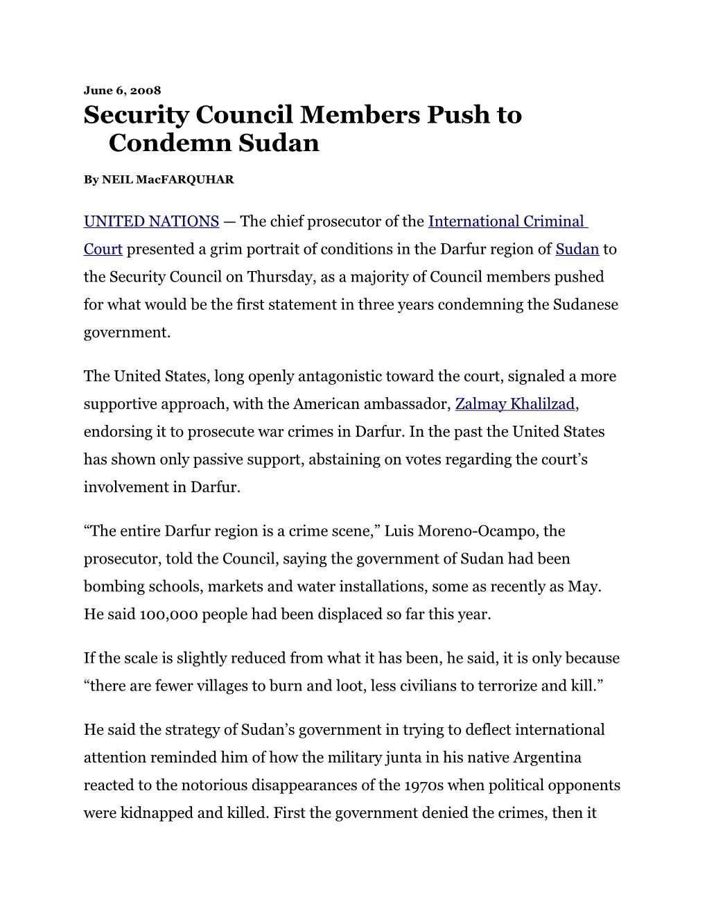 Security Council Members Push to Condemn Sudan