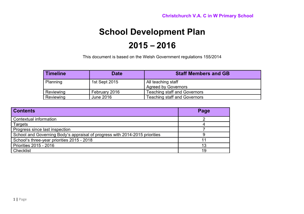 School Development Plan 2015 -16
