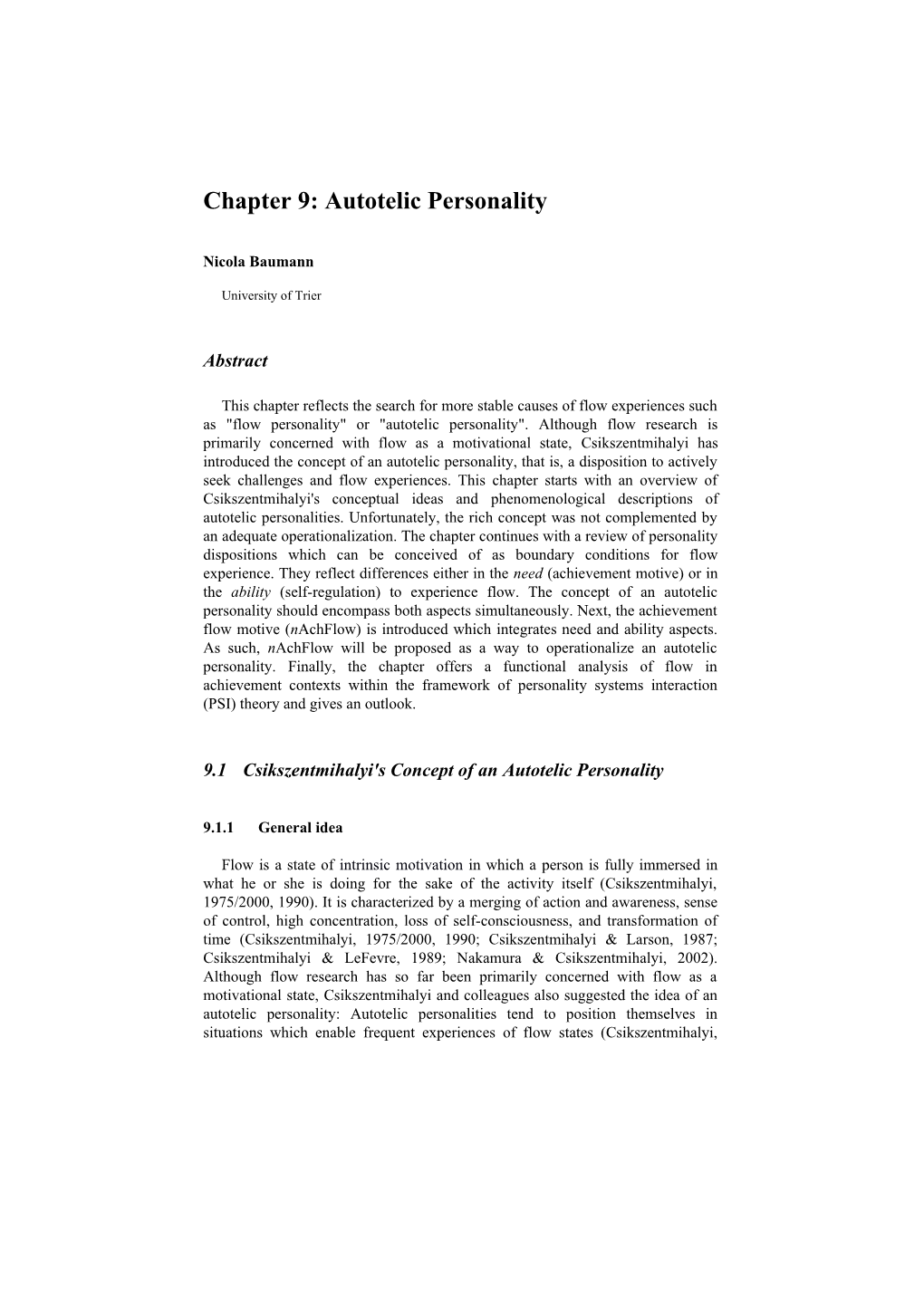Chapter 9: Autotelic Personality