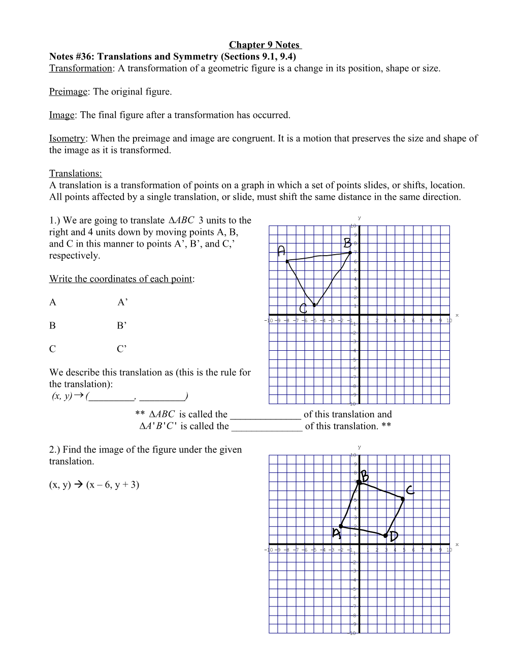 Notes #36: Translations and Symmetry (Sections 9.1, 9.4)