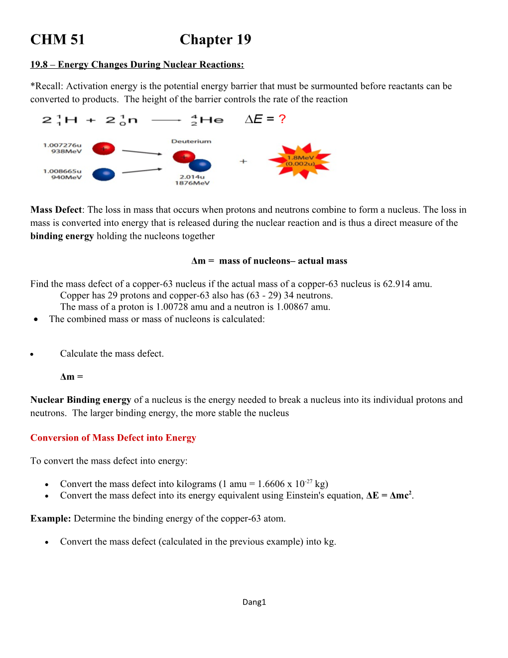 19.8 Energy Changes During Nuclear Reactions