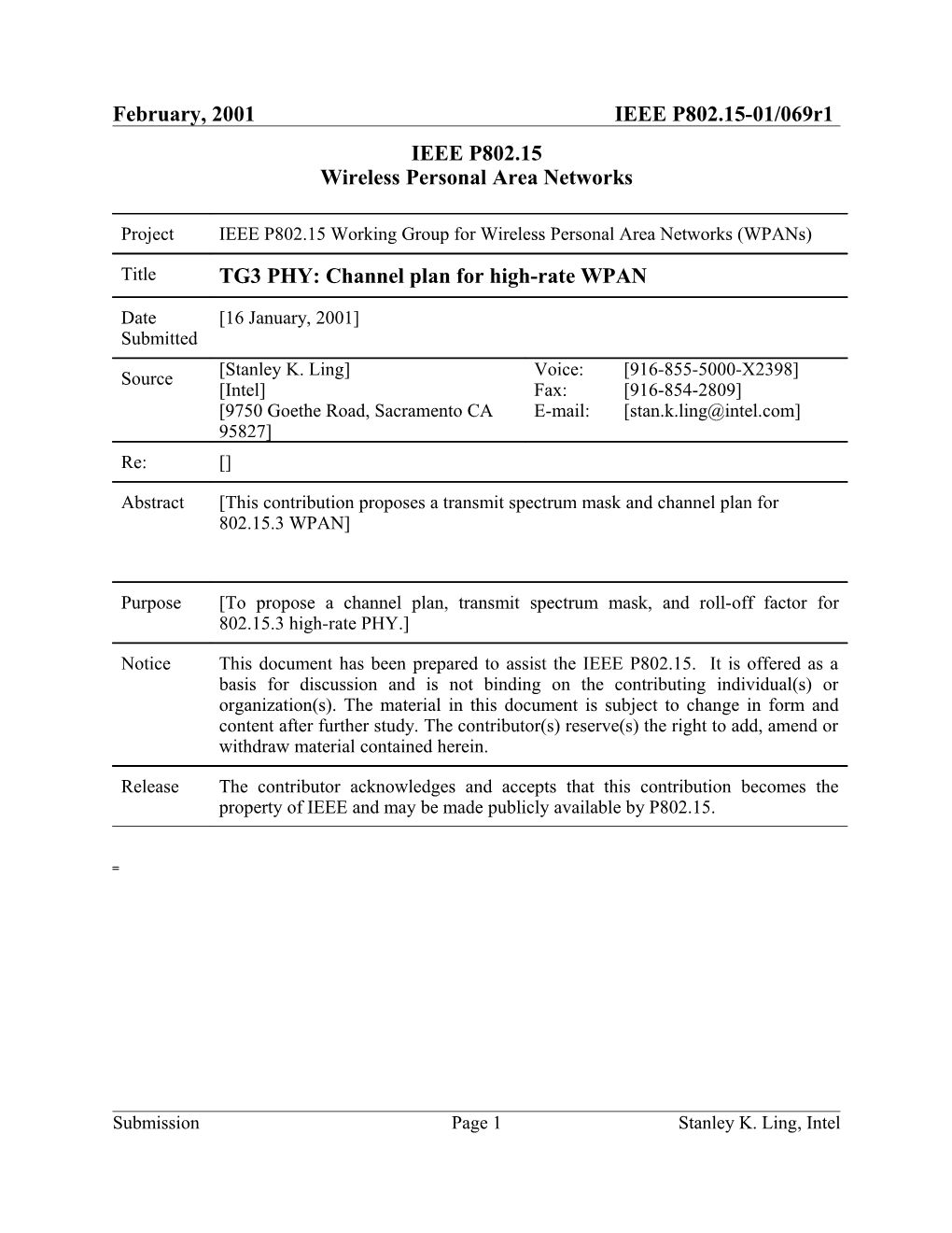 Channel Plan for High-Rate WPAN